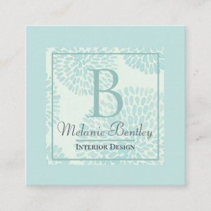 Carte De Visite Carré Monogramme floral bleu en pastel moderne élégant