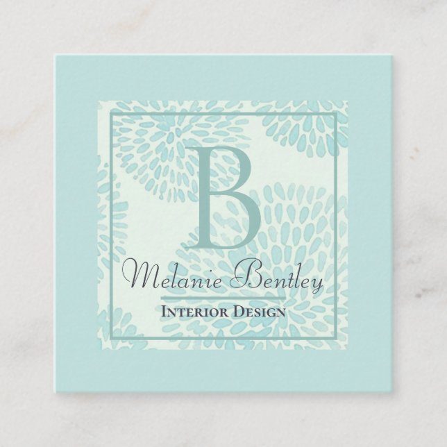 Carte De Visite Carré Monogramme floral bleu en pastel moderne élégant (Devant)