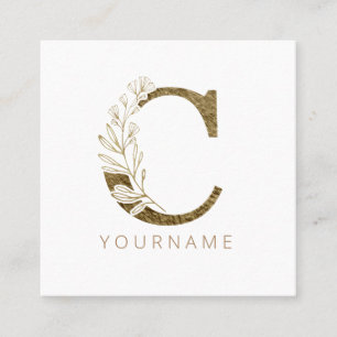 Carte De Visite Carré Monogramme floral C Élégant alliage d'or