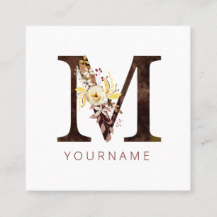 Carte De Visite Carré Monogramme floral M Riches Feuillage d'automne