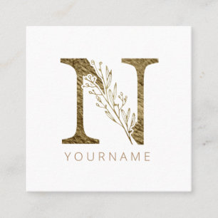 Carte De Visite Carré Monogramme floral N Elegant Gold Foliing