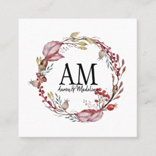 Carte De Visite Carré Monogramme floral personnalisable Cadre Feuillage