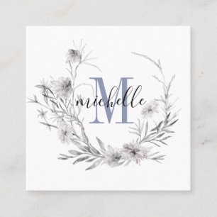 Carte De Visite Carré Monogramme floral personnalisé Fleur sauvage de f