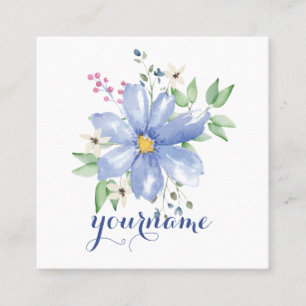 Carte De Visite Carré Monogramme floral personnalisé Fleurs sauvages ble
