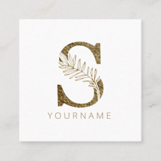 Carte De Visite Carré Monogramme Floral S Élégant Liquide Or