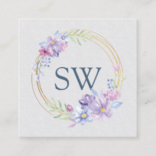 Carte De Visite Carré Monogramme floral violet Lilac Consultant en beaut