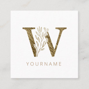 Carte De Visite Carré Monogramme floral W Elegant Gold Foliing