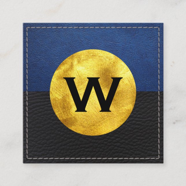 Carte De Visite Carré Monogramme Gold Foil | Bloc couleur cuir (Devant)