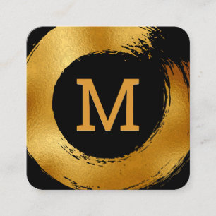 Carte De Visite Carré Monogramme   Gold Foil Circulaire broyée