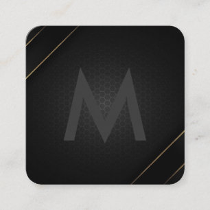 Carte De Visite Carré Monogramme gris noir   Gravure géométrique