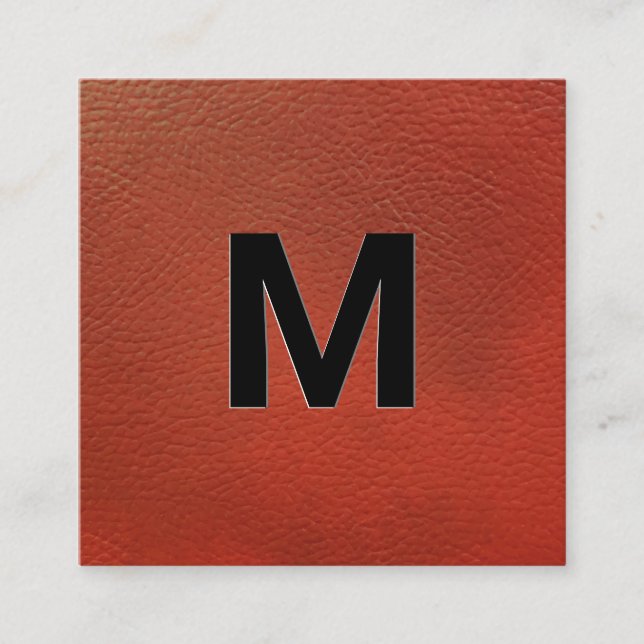 Carte De Visite Carré Monogramme | Lettrage de l'embranchement en cuir r (Devant)