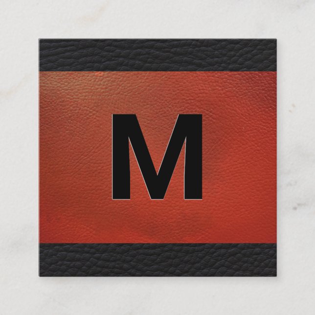 Carte De Visite Carré Monogramme | Lettrage de l'embranchement en cuir r (Devant)