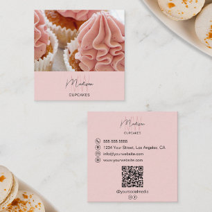 Carte De Visite Carré Monogramme Logo Boulangerie Photo QR Pink Business
