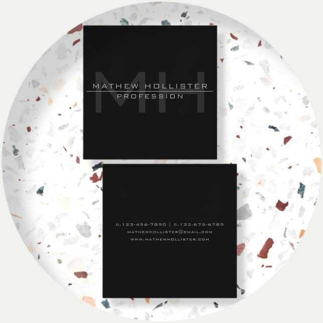 Carte De Visite Carré Monogramme masculin, gris (Créateur téléchargé)