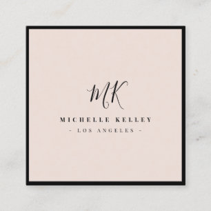 Carte De Visite Carré Monogramme minimaliste de luxe rose clair classiqu