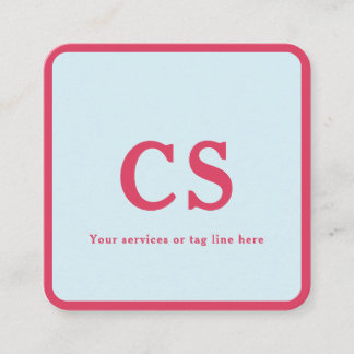 Carte De Visite Carré Monogramme minimaliste Modèle rose-rouge et bleu c