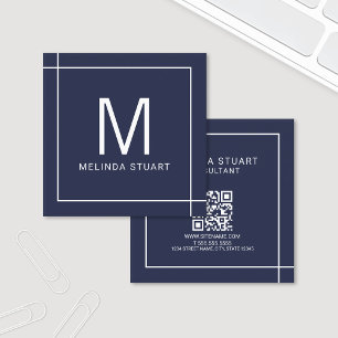 Carte De Visite Carré Monogramme minimaliste moderne avec bus Carré Qr C