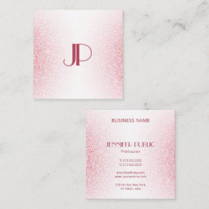 Carte De Visite Carré Monogramme Modèle Rose Rose Gold Parties scintilla
