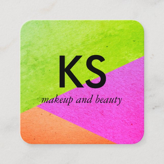 Carte De Visite Carré Monogramme Moderne Blocs de couleurs vives (Devant)
