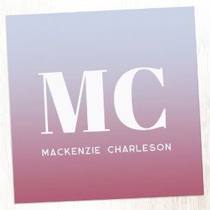 Carte De Visite Carré Monogramme moderne Initiales Nom Pink Blue Gradien