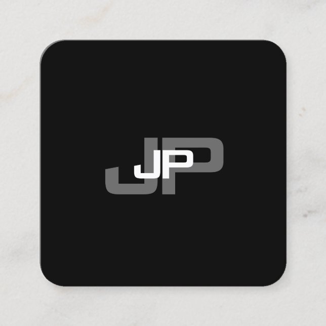 Carte De Visite Carré Monogramme moderne noir blanc Modèle simple (Devant)