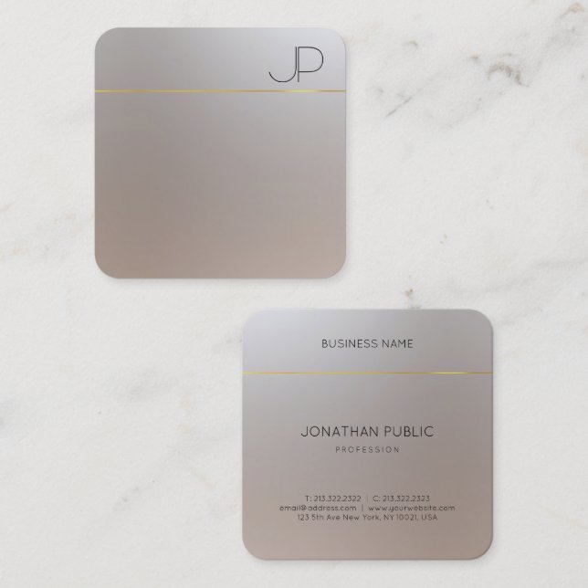Carte De Visite Carré Monogramme moderne or argent Modèle (Devant / Derrière)