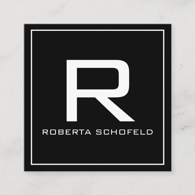 Carte De Visite Carré Monogramme Moderne Professionnel Chic Noir (Devant)