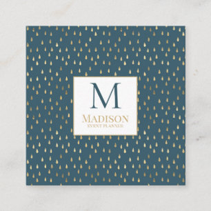 Carte De Visite Carré Monogramme moderne tendance Turquoise Green Gold R