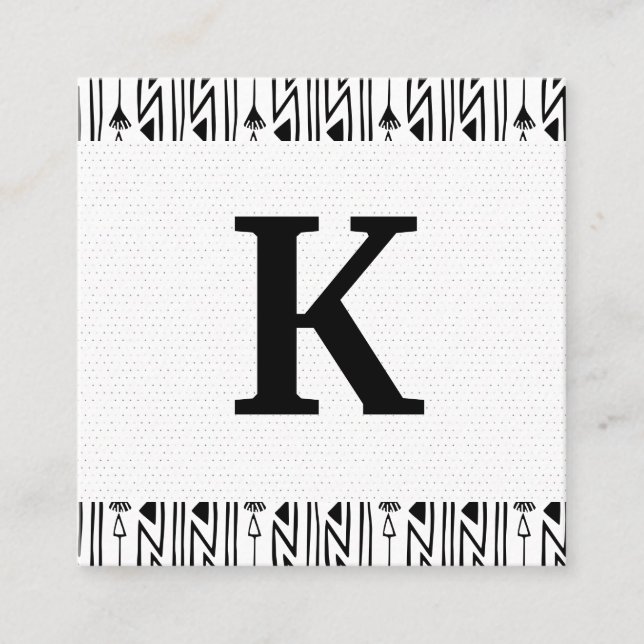 Carte De Visite Carré Monogramme | Motif Boho (Devant)