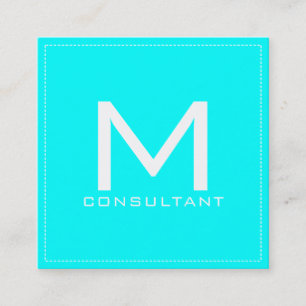 Carte De Visite Carré Monogramme professionnel Elégant Aqua moderne