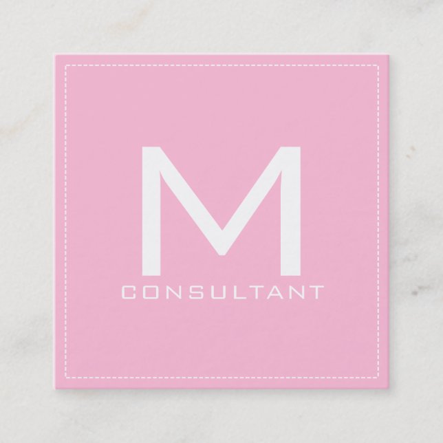 Carte De Visite Carré Monogramme professionnel élégant rose moderne (Devant)
