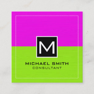 Carte De Visite Carré Monogramme professionnel Moderne Lime Magenta