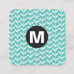 Carte De Visite Carré Monogramme rond - Étalons de feuilles - Lt Aqua