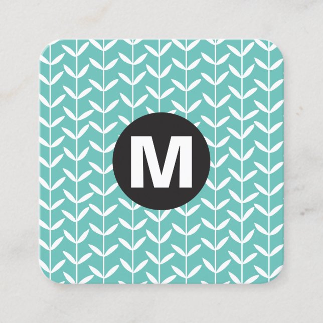 Carte De Visite Carré Monogramme rond - Étalons de feuilles - Lt Aqua (Devant)