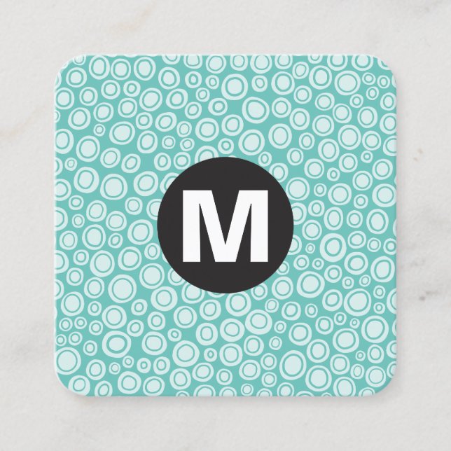 Carte De Visite Carré Monogramme rond - Spots - Turquoise (Devant)