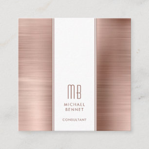 Carte De Visite Carré Monogramme Rose Gold Metallic Foil Consultant