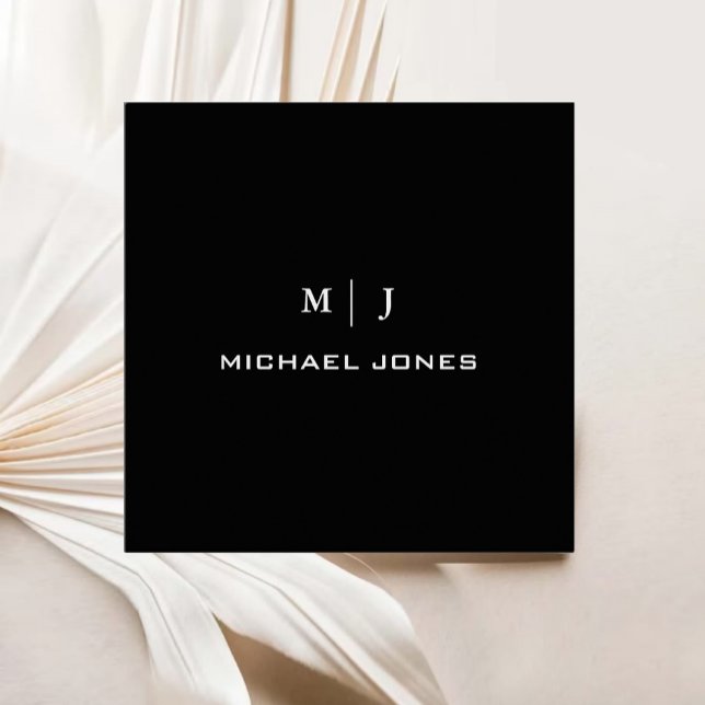 Carte De Visite Carré Monogramme simple moderne Nom noir (Modern Simple Monogram Name Black Paper Square Business Card)