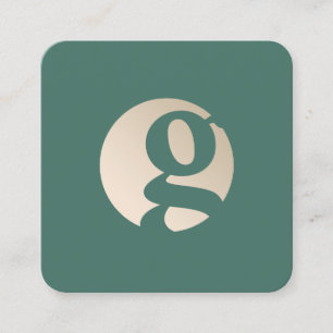 Carte De Visite Carré Monogramme vert or minimal moderne