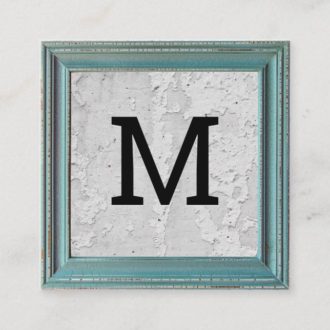 Carte De Visite Carré Monogramme | Vieux cadre Patiné | Mur texturé (Devant)