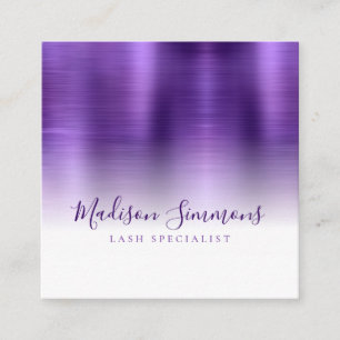 Carte De Visite Carré Monogramme violet métallurgique brossé Élégant Scr