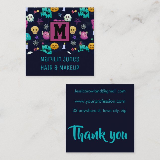 CARTE DE VISITE CARRÉ MONSTRES HALLOWEEN (Devant / Derrière)