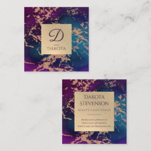 Carte De Visite Carré Moody Marble   Luxe Deep Purple Turquoise Gold Mon