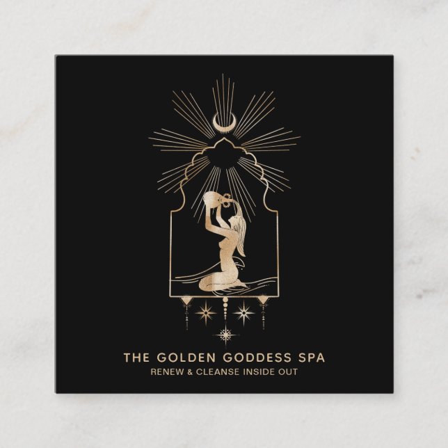 Carte De Visite Carré *~* Moon Stars Golden Goddess Sea Bathing Urn Spa (Devant)