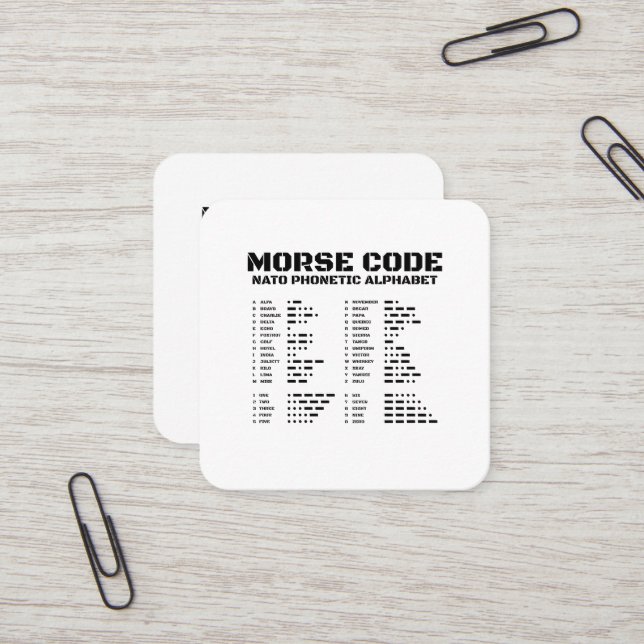 Carte De Visite Carré Morse Code Alphabet phonétique OTAN (Devant/Arrière en situation)