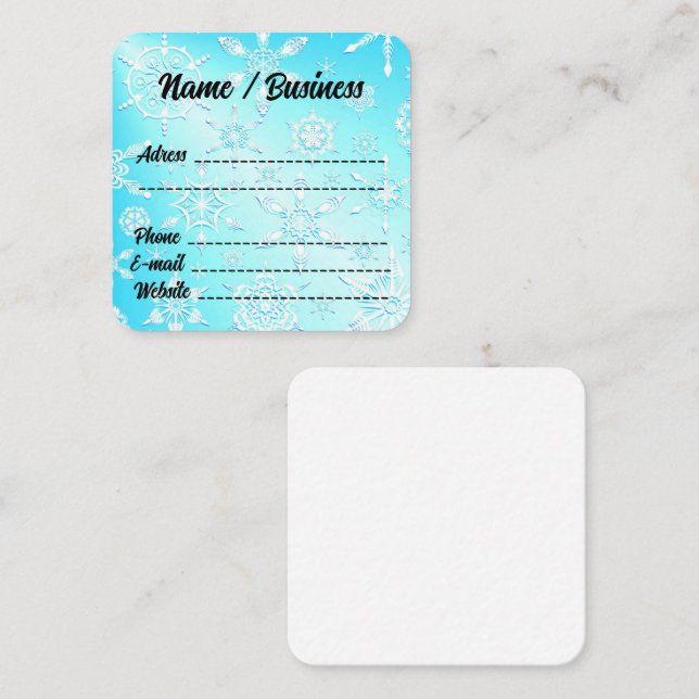 Carte De Visite Carré Motif Crystal Snowflakes (Devant / Derrière)