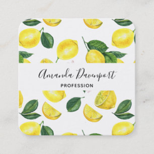 Carte De Visite Carré Motif d'aquarelle aux citrons jaunes