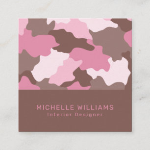 Carte De Visite Carré Motif de camouflage moderne rose Camo
