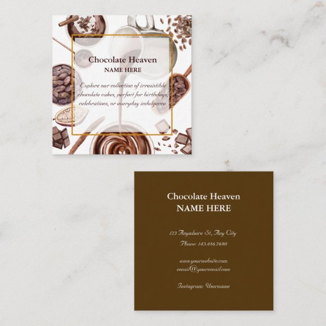Carte De Visite Carré Motif de chocolat aquarelle (Devant / Derrière)