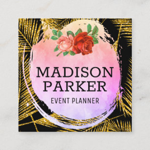 Carte De Visite Carré Motif de feuille de palme brossé or