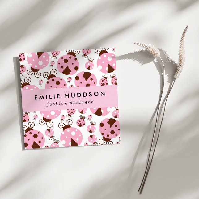 Carte De Visite Carré Motif De Ladybugs, Mignons Ladybugs, Pink Ladybugs (Créateur téléchargé)